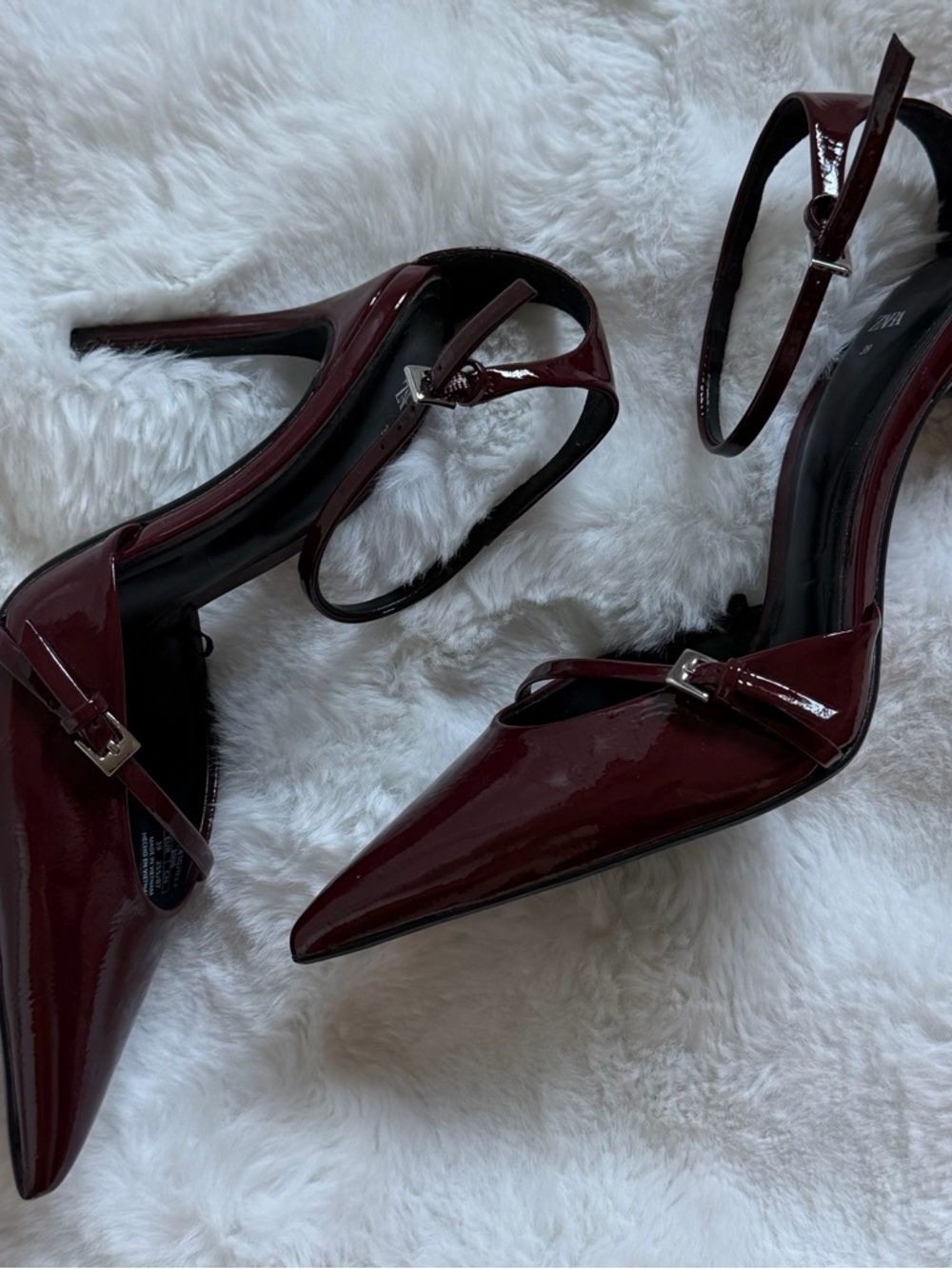ZARA Patent Leather Pointed Ankle-Strap Pump in Burgundy - Picture 3 of 5